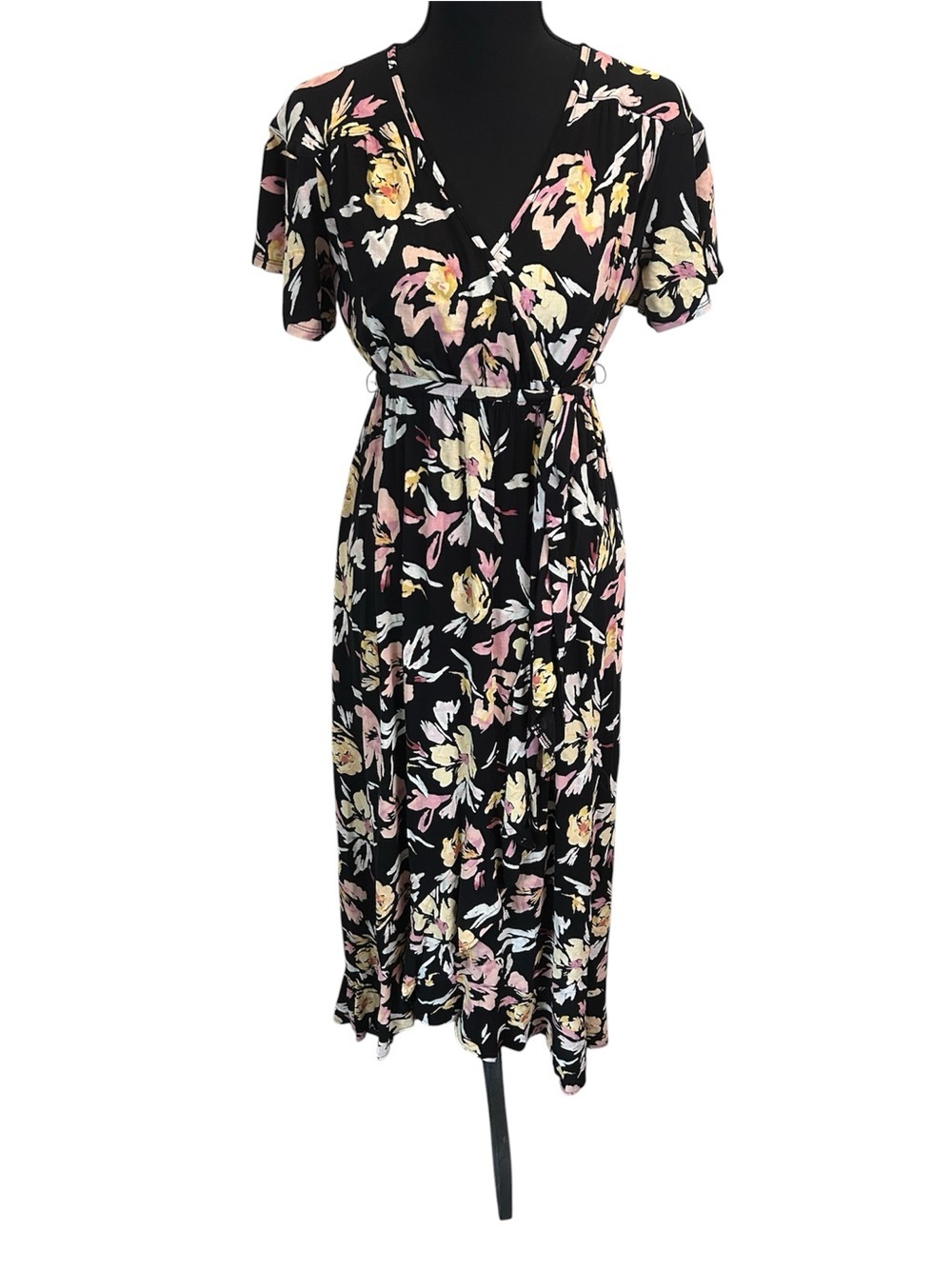 Isabel Maternity by Ingrid & Isabel Black Floral Wrap Midi Dress XS